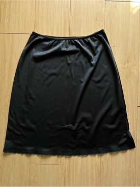 Vintage Sears Slip Skirt Black Nylon Half Women Lace Trim Size Medium Coquette